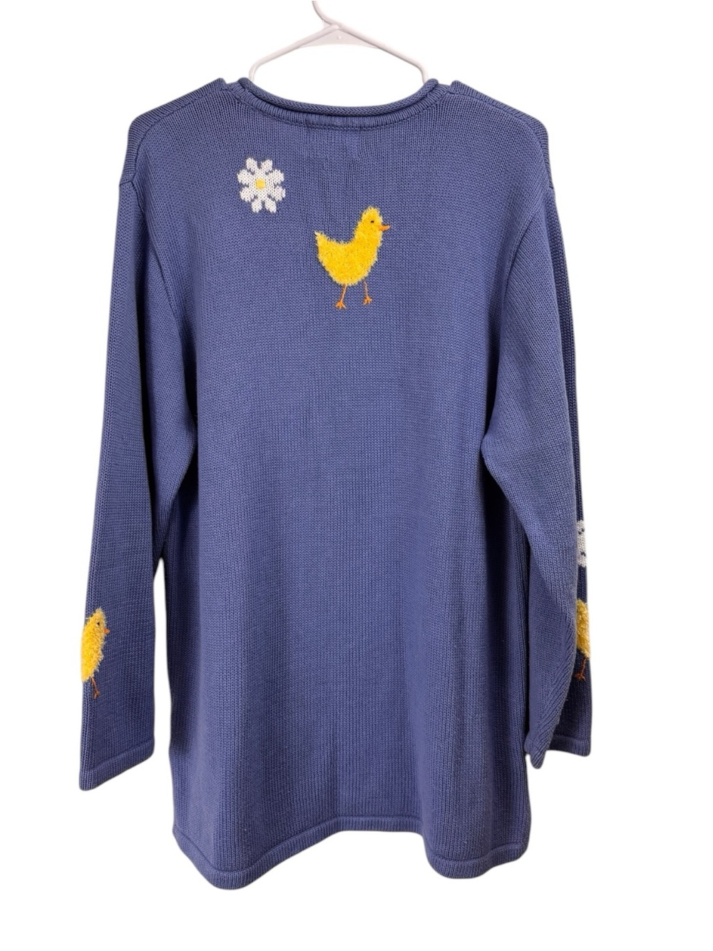 Vintage Quacker Factory Size Large Tunic Sweater Blue Chick Daisy Embroidered - Picture 2 of 8